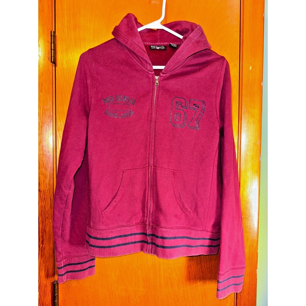 Ralph Lauren Polo Jeans Co Hoodie Full Zip Sweatshirt Mens Large Red Blue